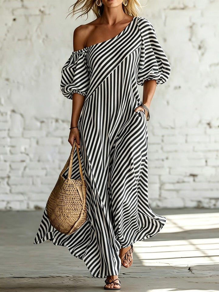 Layla - Striped Asymmetrical Vacation Dress