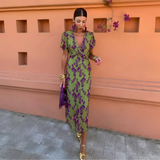 Ernestina™ - Long Floral Green Dress