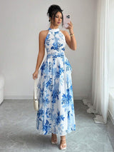 Felicity - Halter Neck Floral Ruffle Maxi Dress