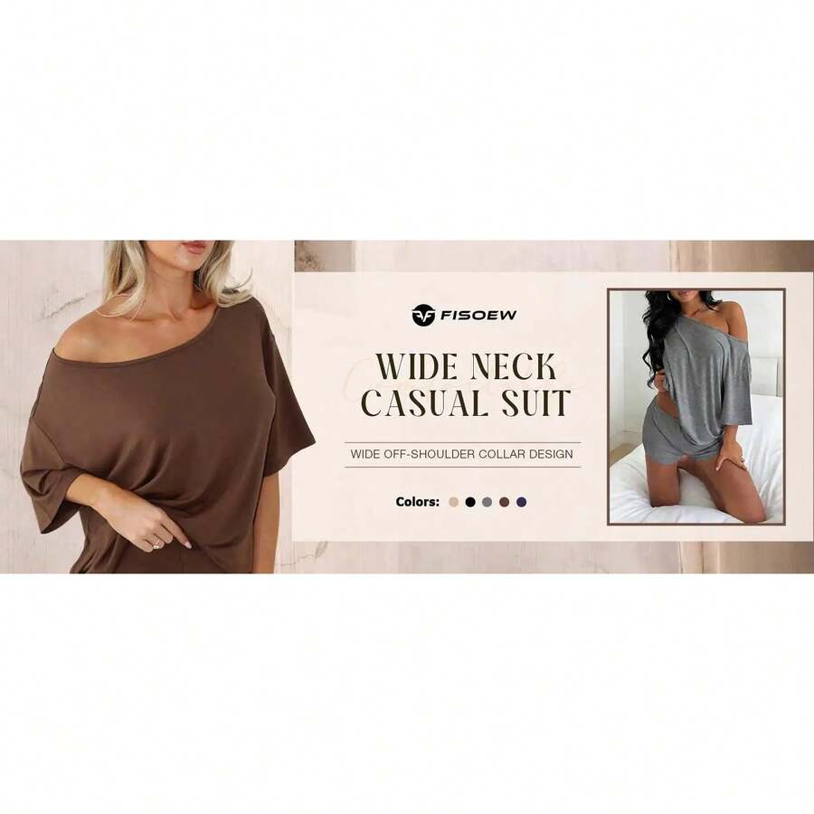 Women's Casual Two Piece Lounge Set Off Shoulder Top & Shorts