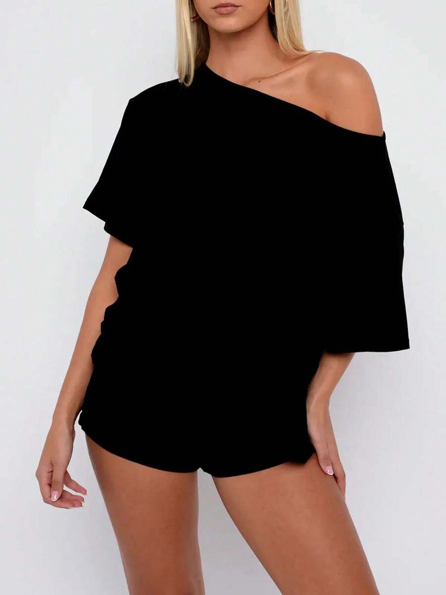 Women's Casual Two Piece Lounge Set Off Shoulder Top & Shorts