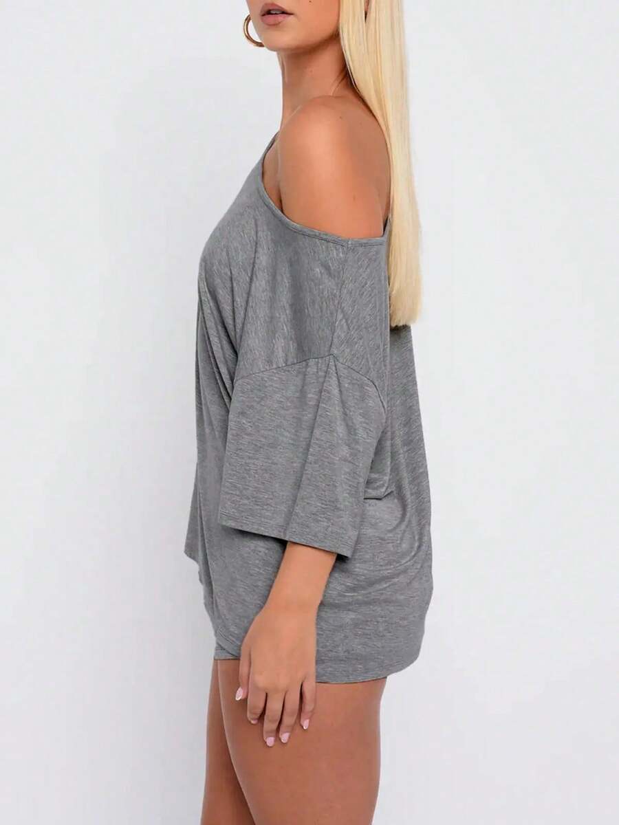 Women's Casual Two Piece Lounge Set Off Shoulder Top & Shorts