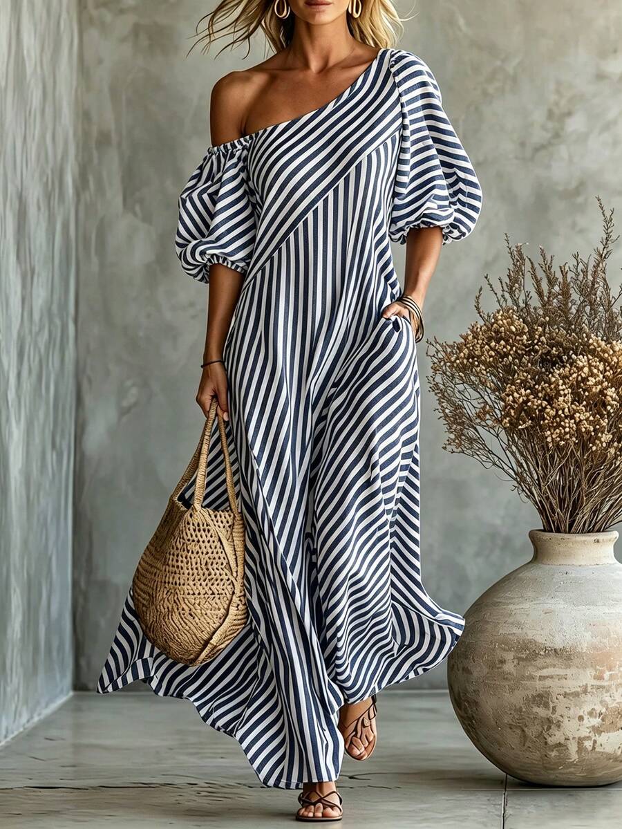 Layla - Striped Asymmetrical Vacation Dress