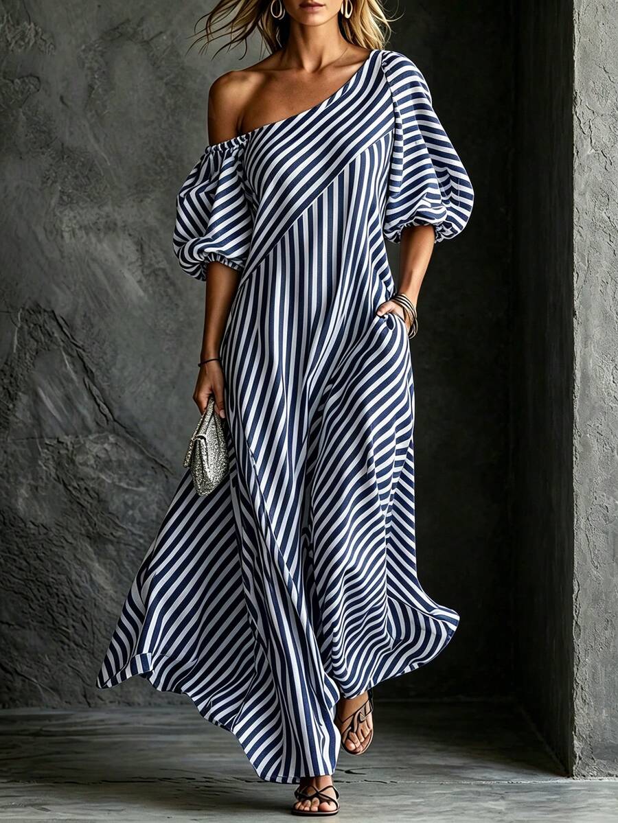 Layla - Striped Asymmetrical Vacation Dress