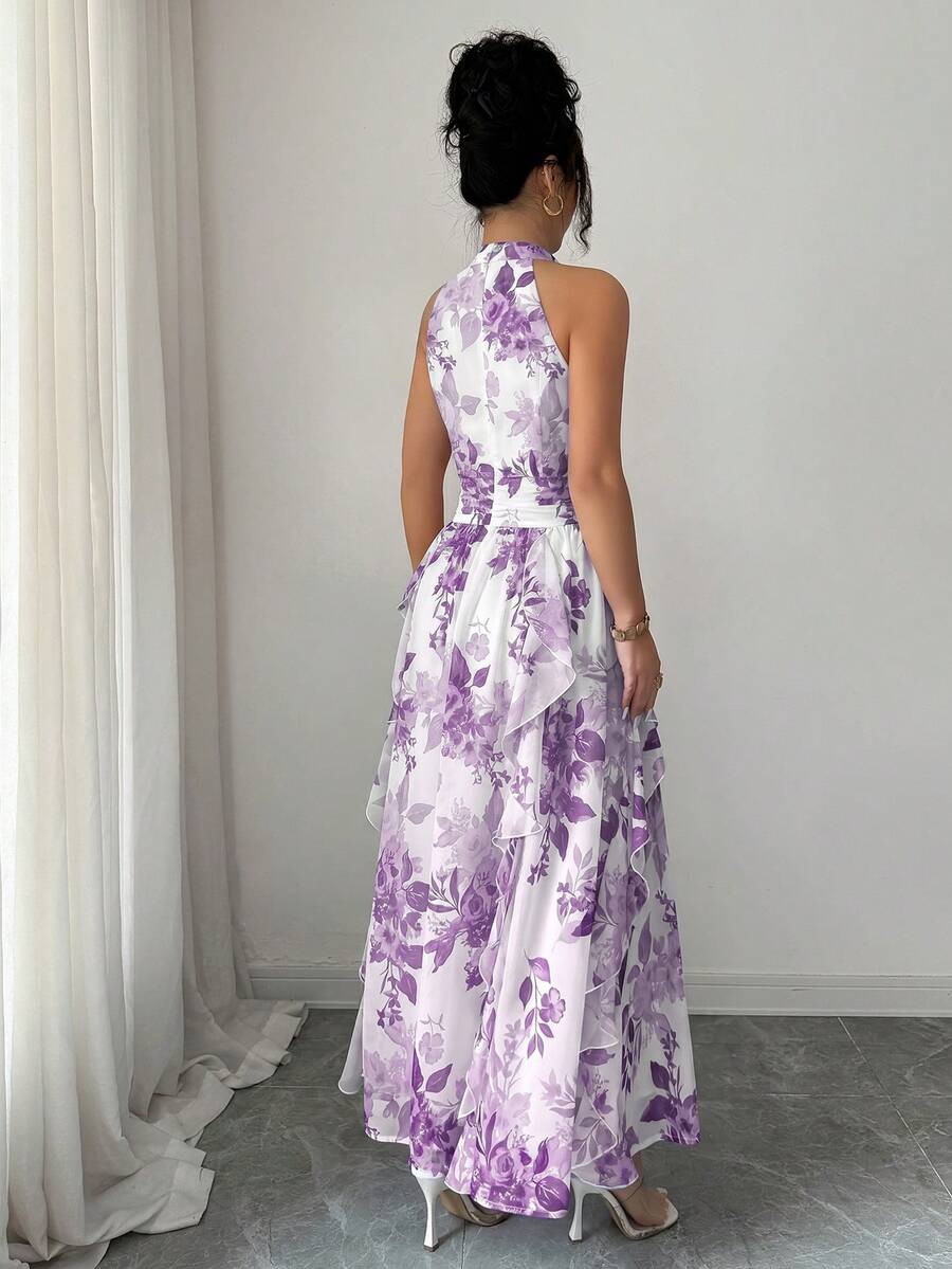 Felicity - Halter Neck Floral Ruffle Maxi Dress