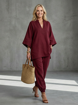 Georgiana - V Neck Tunic Gathered Trouser Set