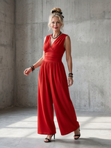 Vincenza - Deep V Waist Defined Wide Leg Jumpsuit