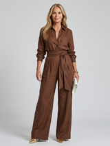 Jovie - Long Sleeve Button Front Wide Leg Jumpsuit