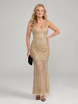Sirea | Sequin Sleeveless Sheer Panel Midi Dress
