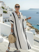 Elvienne - Short Sleeve Color Block Striped Dress