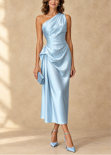 Diane - One-Shoulder Ruched Satin Midi Dress