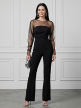 Oksana - Sheer Fitted Bodice Flared Leg Jumpsuit