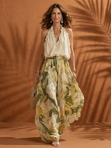 Solange - Halter Neck Blouse Floral Wide Leg Set