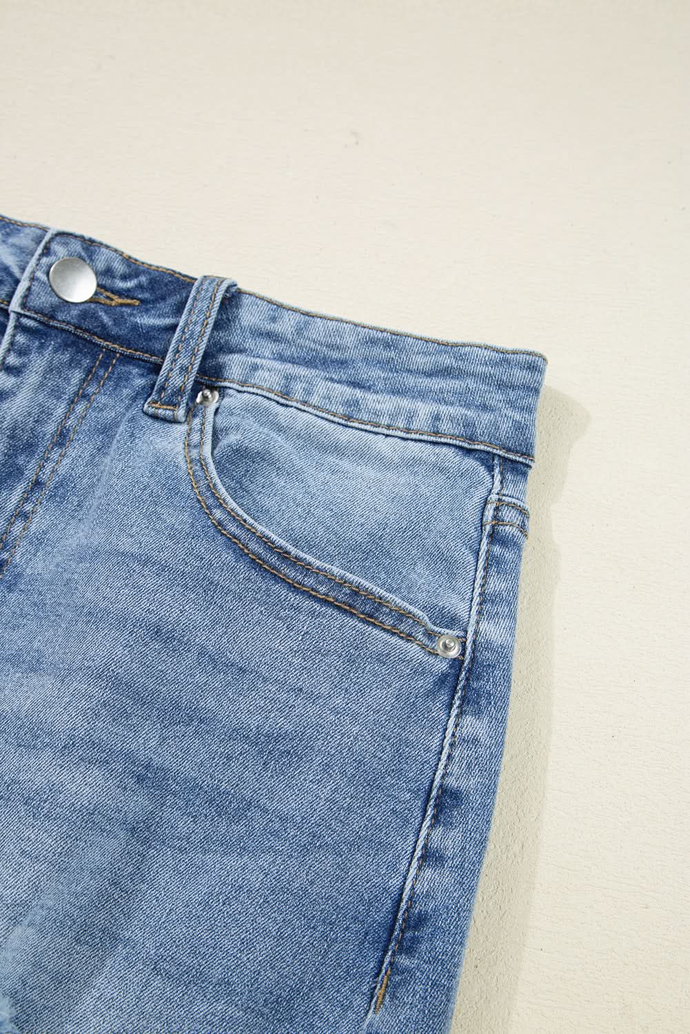 Distressed Raw Hem Denim Midi Skirt
