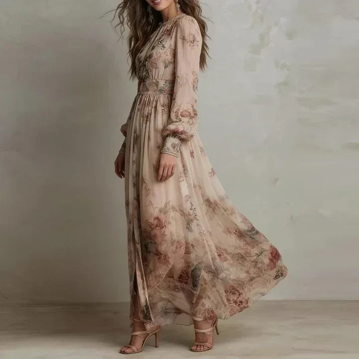 Amelia™ - Vintage Floral High-Waist Maxi Dress