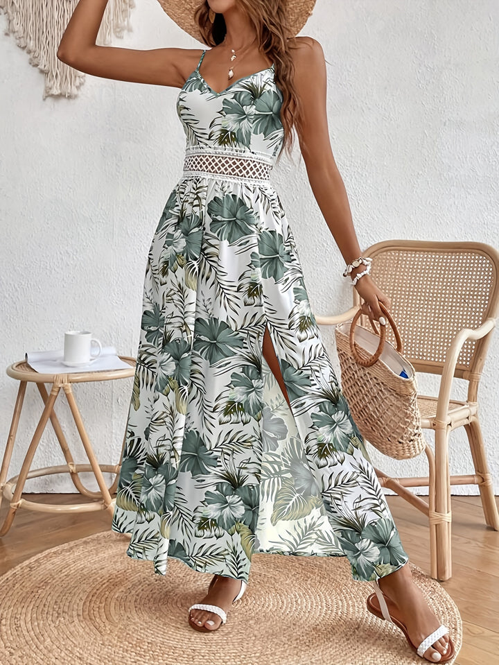 Ottilie - Tropical Print Lace Waist Maxi Dress