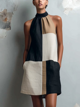 Sabrina - Colorblock Halter Mini Dress