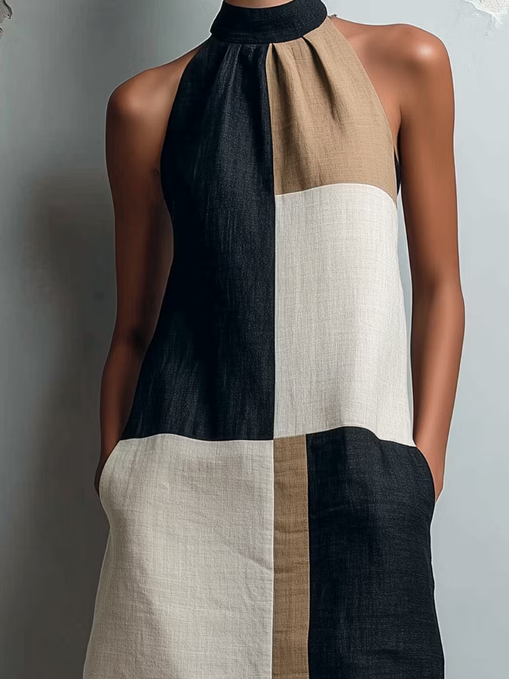 Sabrina - Colorblock Halter Mini Dress