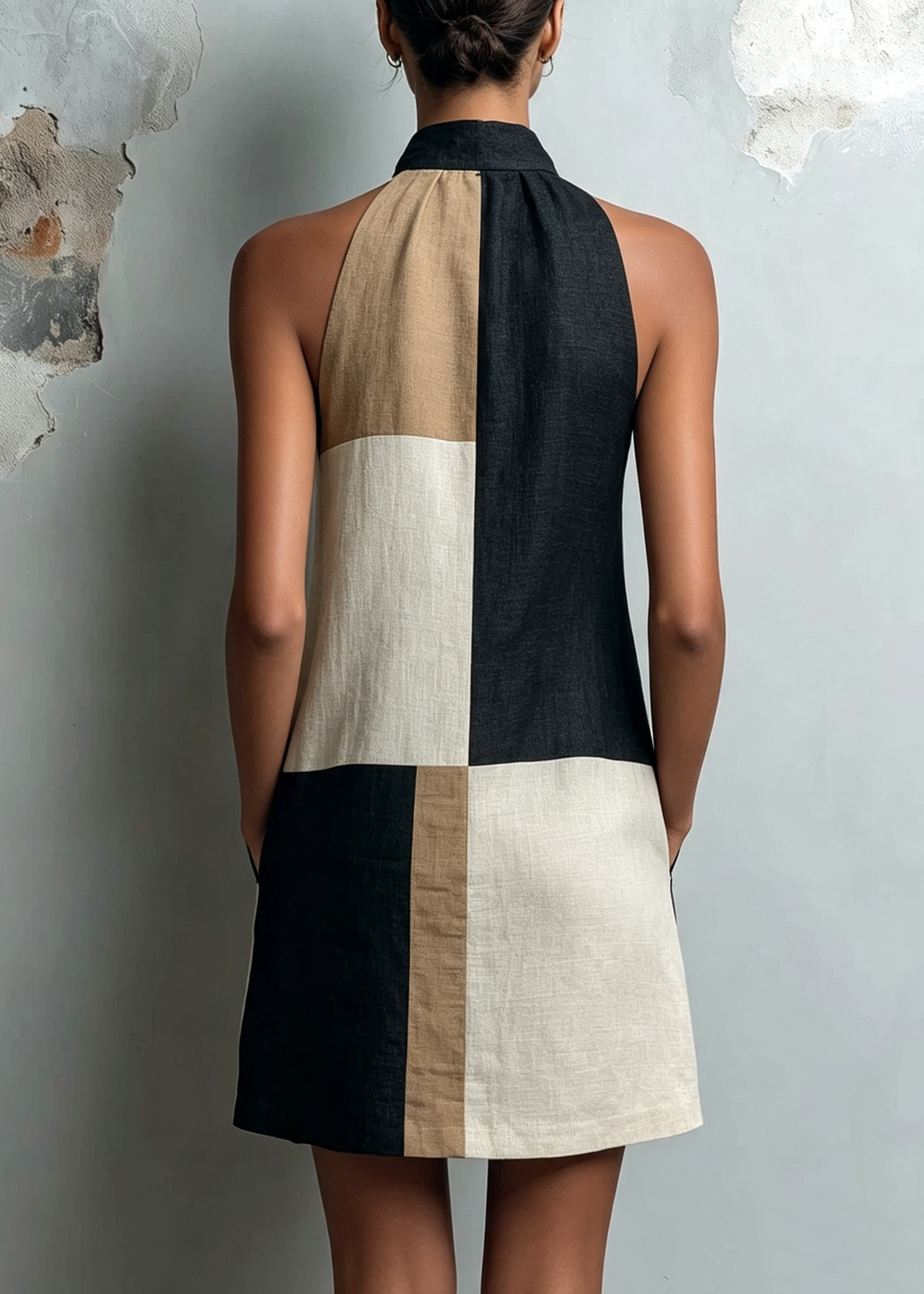 Sabrina - Colorblock Halter Mini Dress