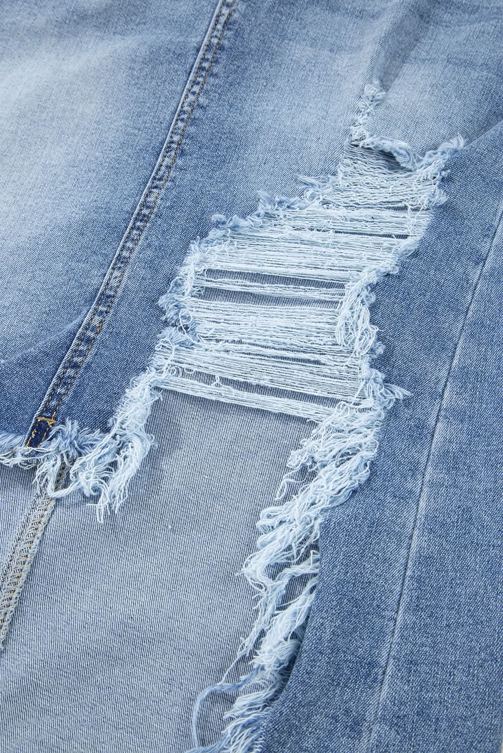 Distressed Raw Hem Denim Midi Skirt