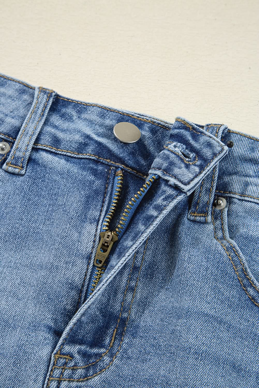 Distressed Raw Hem Denim Midi Skirt