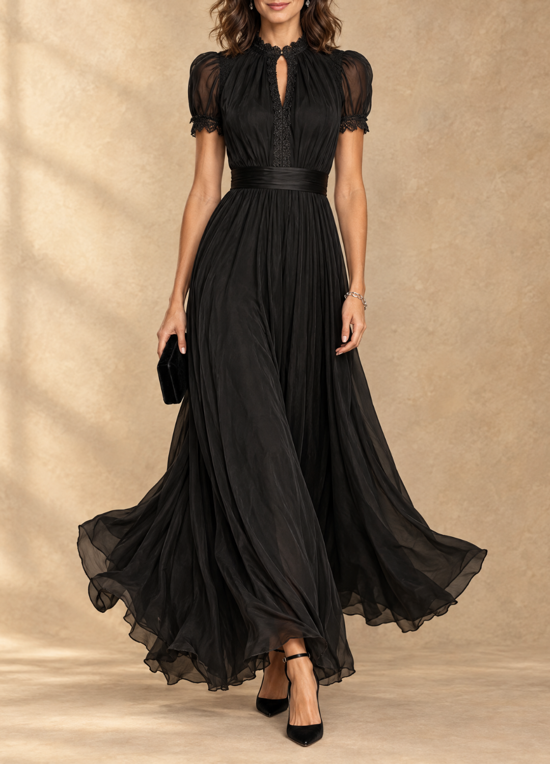 Elia - Gathered Waist Keyhole Maxi Dress