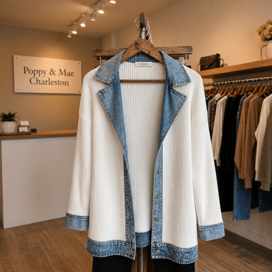Alina™ | Elegant Denim-Trim Knit Jacket