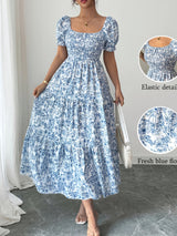 Annabel - Floral Square Neck Tiered Midi Dress