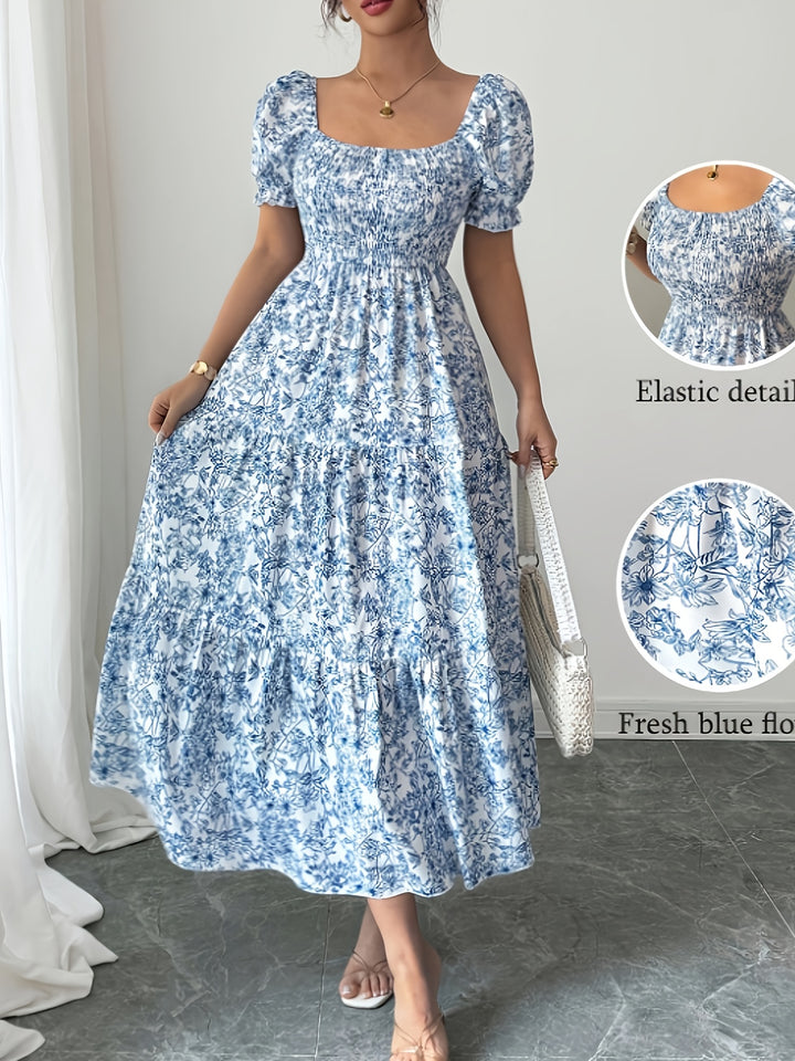 Annabel - Floral Square Neck Tiered Midi Dress