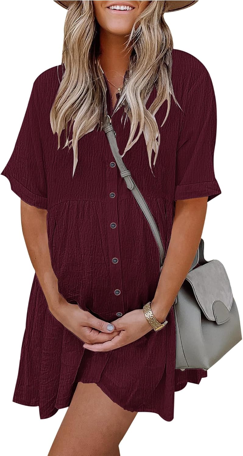 Women's Summer Babydoll Dress Casual Short Sleeve Sundress Button Down Dresses with Pockets