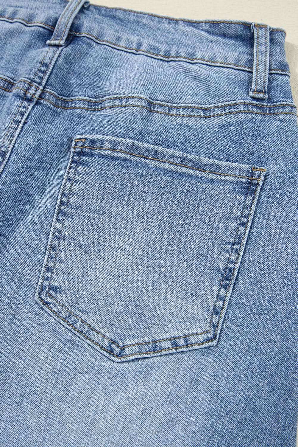 Distressed Raw Hem Denim Midi Skirt