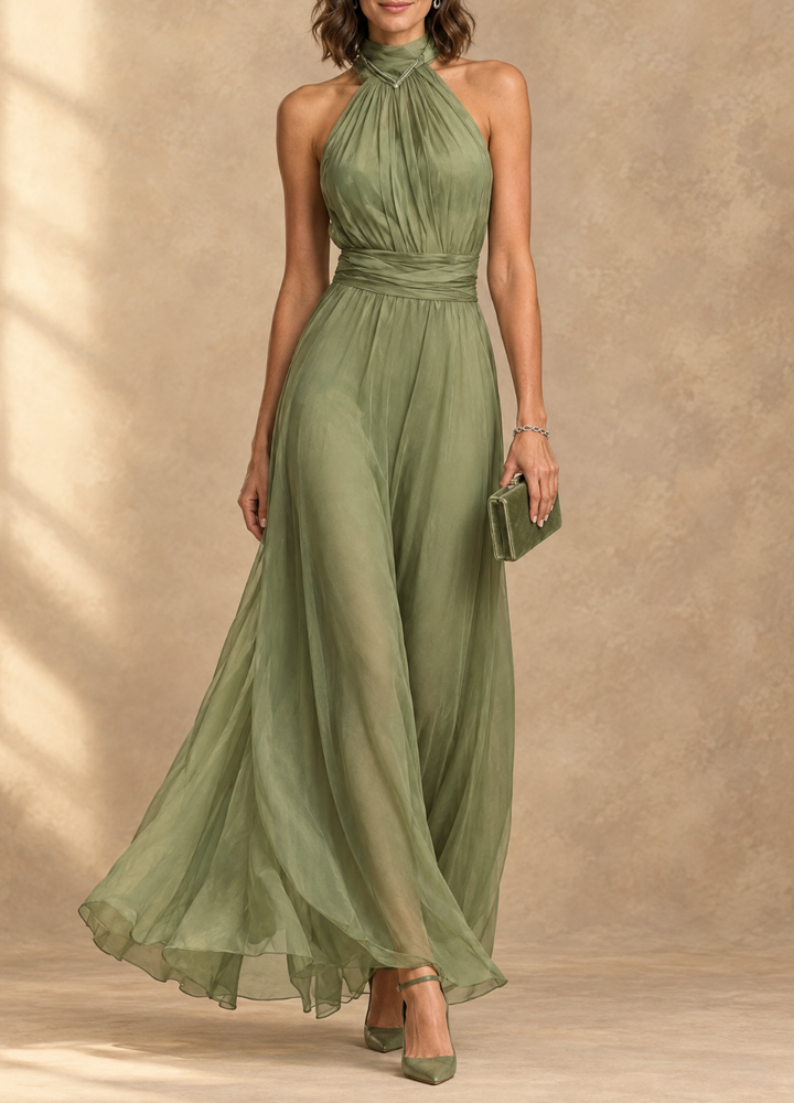 Paula - Halter Neck Chiffon Maxi Dress