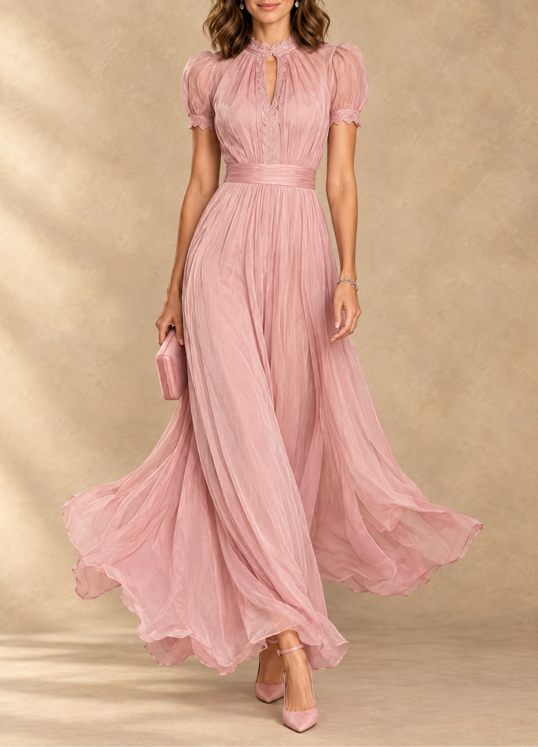 Elia - Gathered Waist Keyhole Maxi Dress