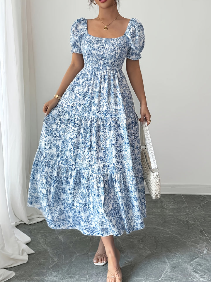 Annabel - Floral Square Neck Tiered Midi Dress