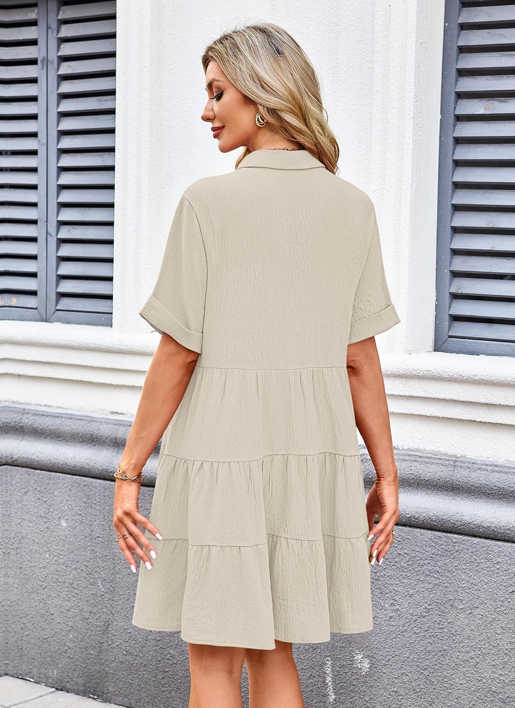 Women's Summer Babydoll Dress Casual Short Sleeve Sundress Button Down Dresses with Pockets