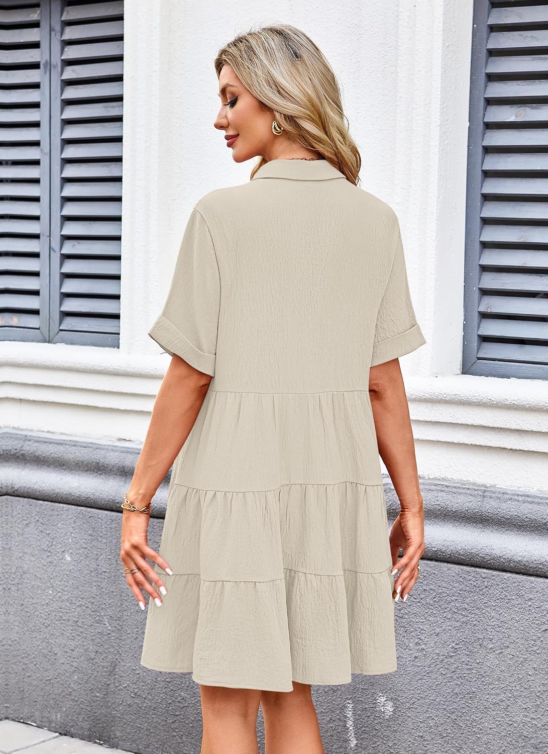 Women's Summer Babydoll Dress Casual Short Sleeve Sundress Button Down Dresses with Pockets