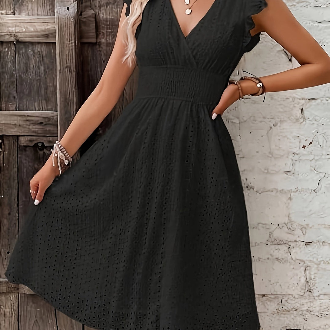 Matilda - Eyelet Flutter Sleeve Midi Dress