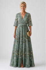 Violet - Floral V Neck Short Sleeve Maxi Dress