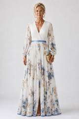 Serena - Long Sleeve V Neck Floral Maxi Dress