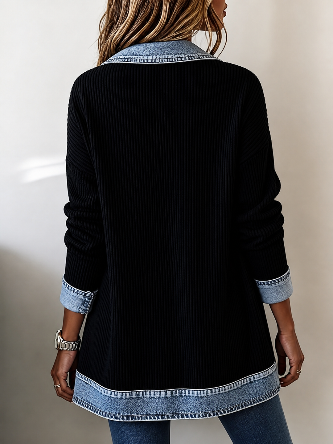 Alina™ | Elegant Denim-Trim Knit Jacket