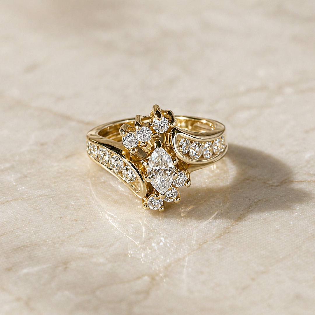 Vintage Gold Inlaid Zirconia Ring