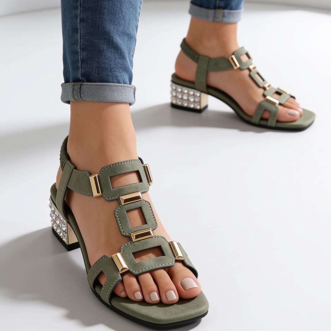 Odette - Crystal Heel Sandals
