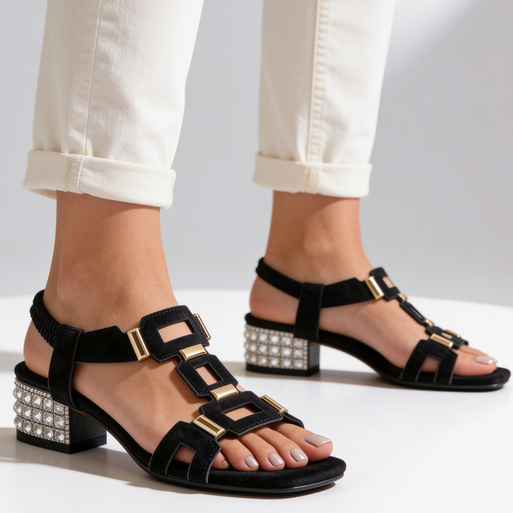 Odette - Crystal Heel Sandals