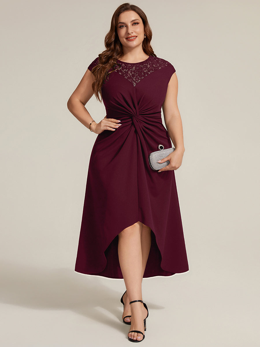 See-through Crepe Cap Sleeve Wedding Guest Dress