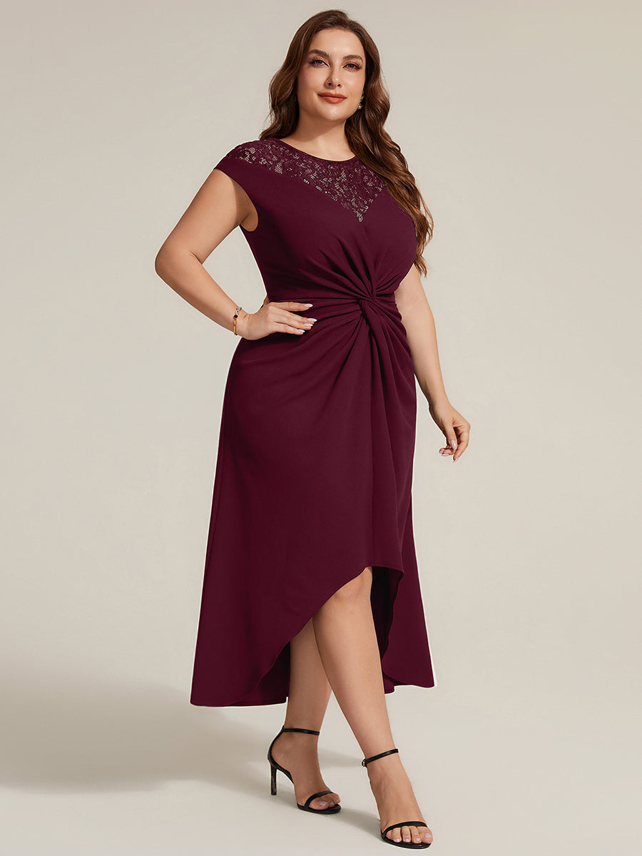 See-through Crepe Cap Sleeve Wedding Guest Dress