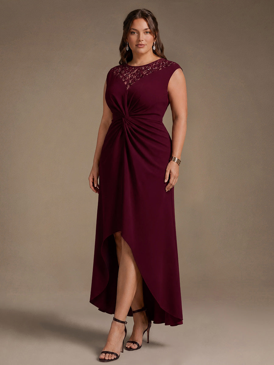 See-through Crepe Cap Sleeve Wedding Guest Dress