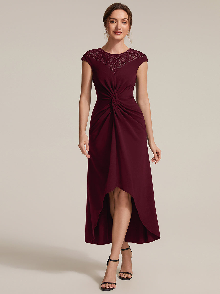 See-through Crepe Cap Sleeve Wedding Guest Dress