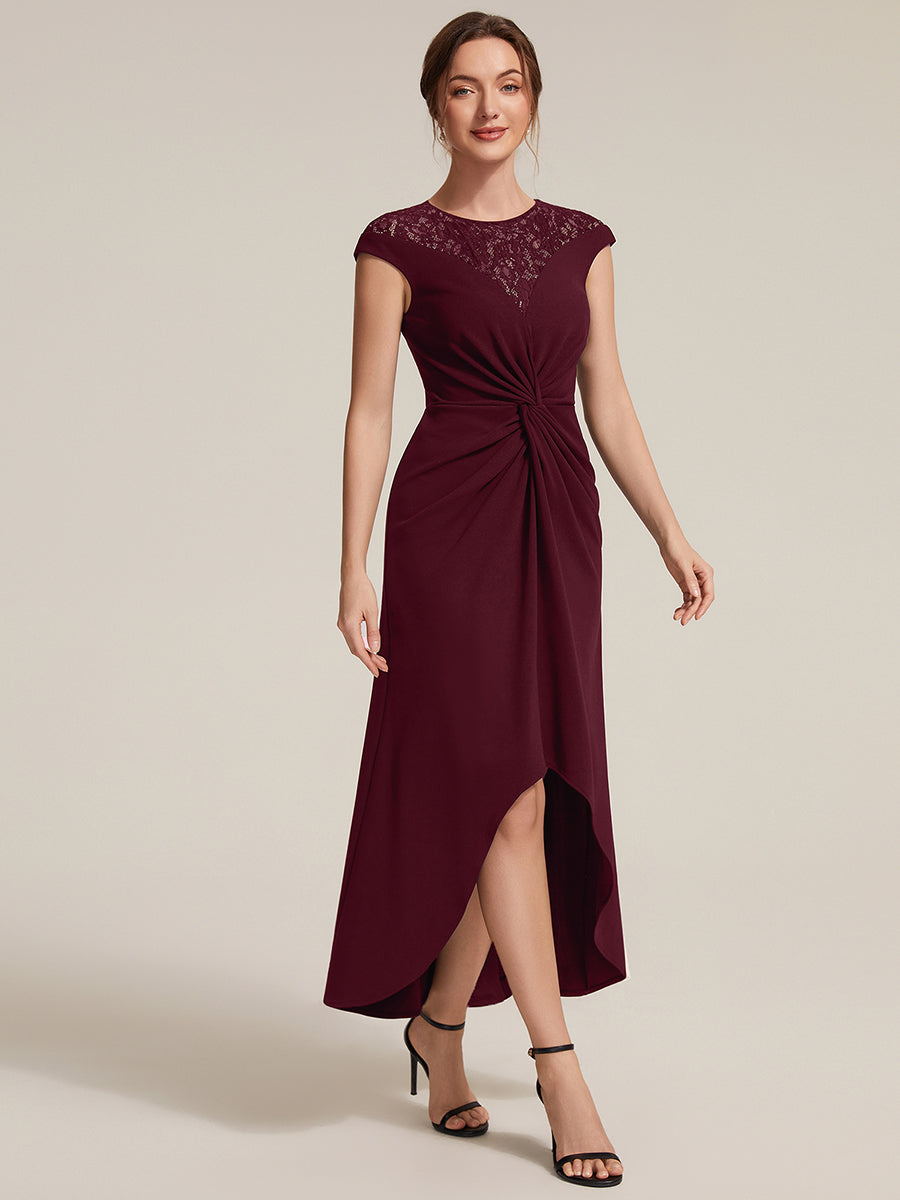 See-through Crepe Cap Sleeve Wedding Guest Dress