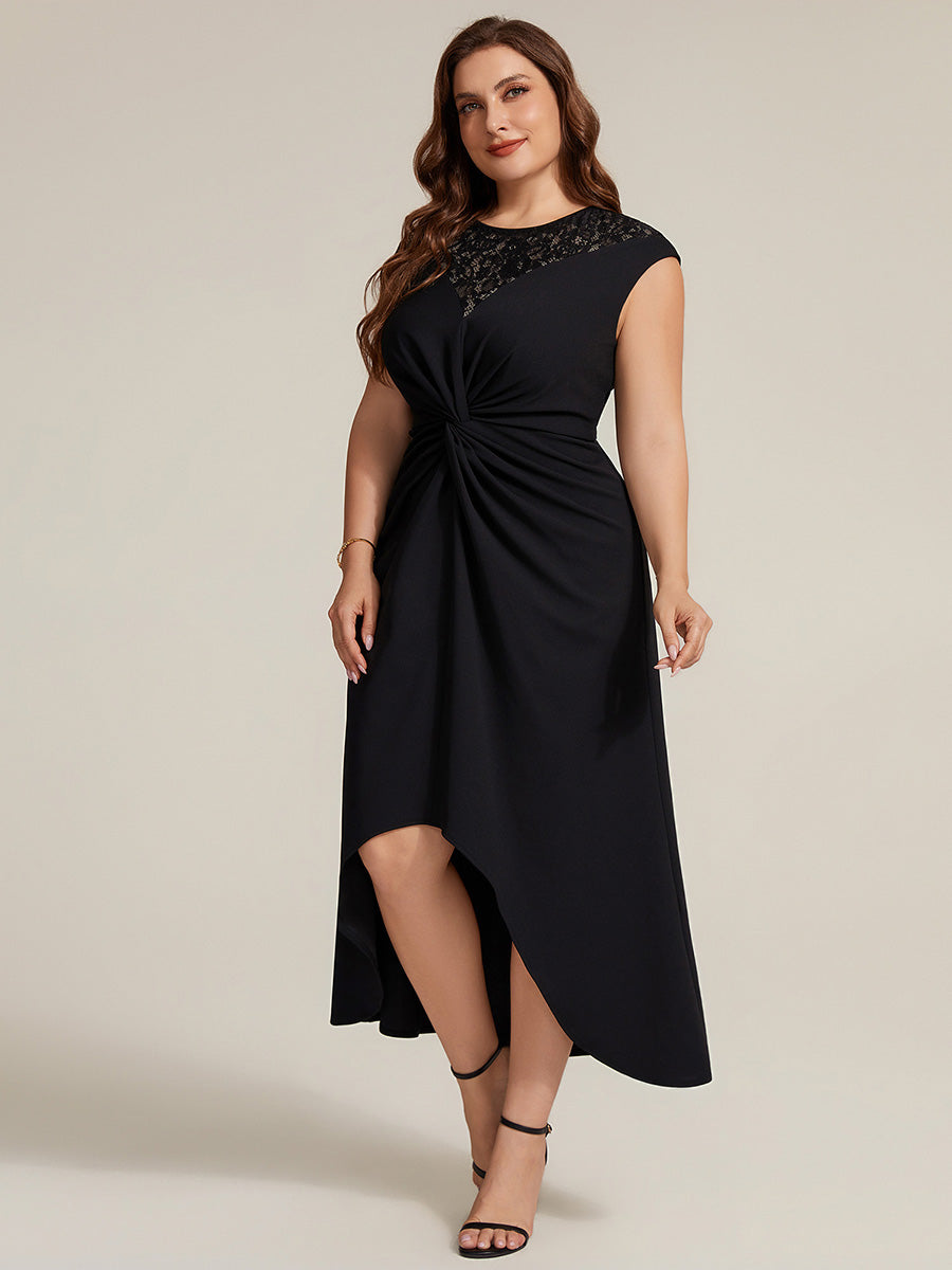 See-through Crepe Cap Sleeve Wedding Guest Dress