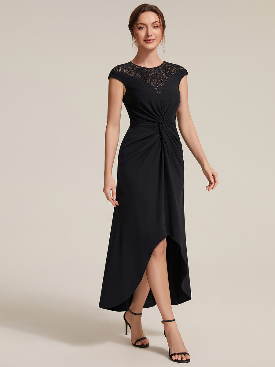 See-through Crepe Cap Sleeve Wedding Guest Dress
